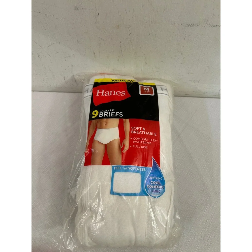 Hanes Briefs Size M White Tagless Cotton Comfort Flex 9-Pack Mens